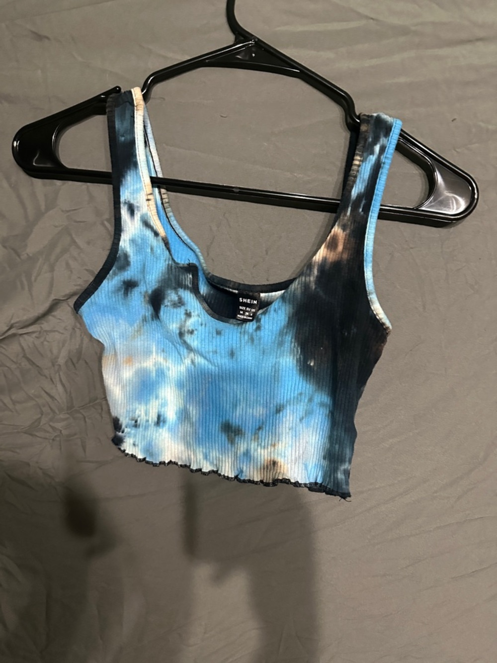 SHEIN Blue and Black Tie-Dye Ribbed Crop Tank